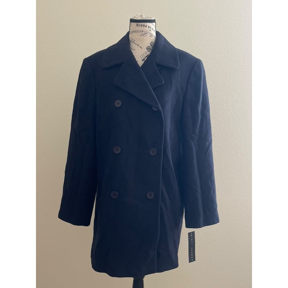Misty Harbor Womens Navy Blue 100% Wool Double Breasted Pea Coat Size M